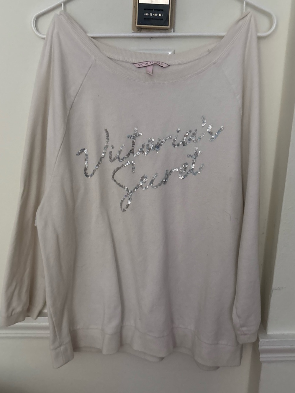 Victoria's Secret Cream Sequin Script Pullover